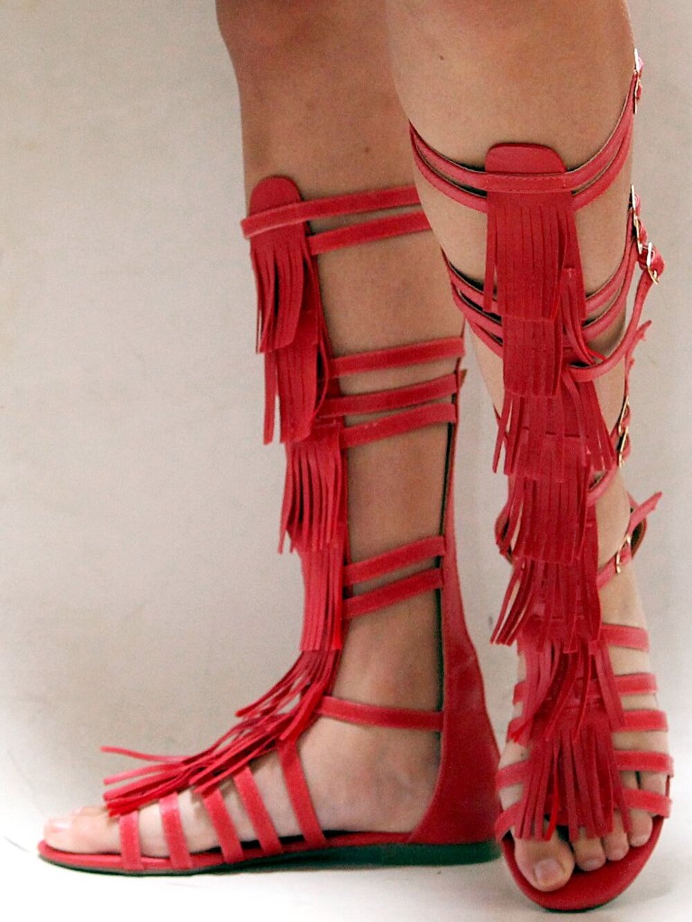 New Red Fringe Western Knee High Gladiator Sandals